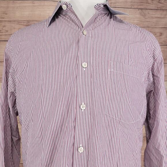 Johnston & Murphy Shirt Mens Large Red Blue White Stripe Tailored Fit Cotton - Picture 1 of 9